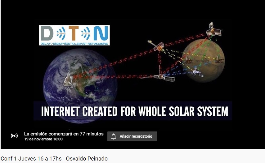#AhoraenlaUM Conferencia en vivo (Youtube) a las 16 hs: «DTN: la primera red de datos espacial – Osvaldo Peinado»