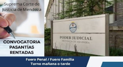 Convocatoria a pasantías rentadas en la Suprema Corte de Justicia de Mendoza